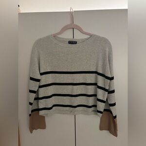 Poof! Gray and Black Striped Sweater with Tan Accents